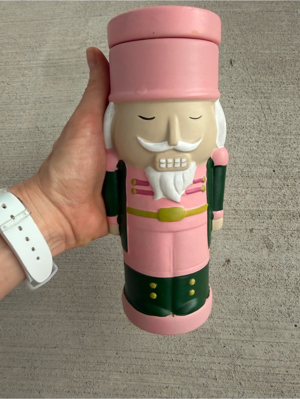 Vintage Pink Nutcracker Candle Holder Ceramic Christmas Decor 8.5”